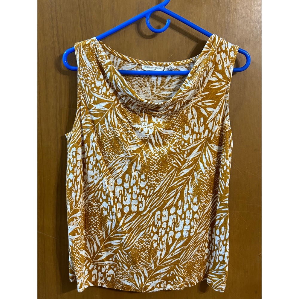 Christian‎ Siriano New York 100% Linen Tropical Print Sleeveless Cowl Neck Top M - Picture 3 of 4